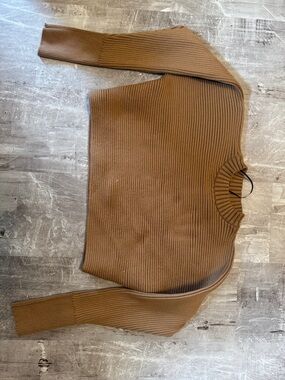 DKNY Ribbed Cowl Neck Sweater in Warm Brown